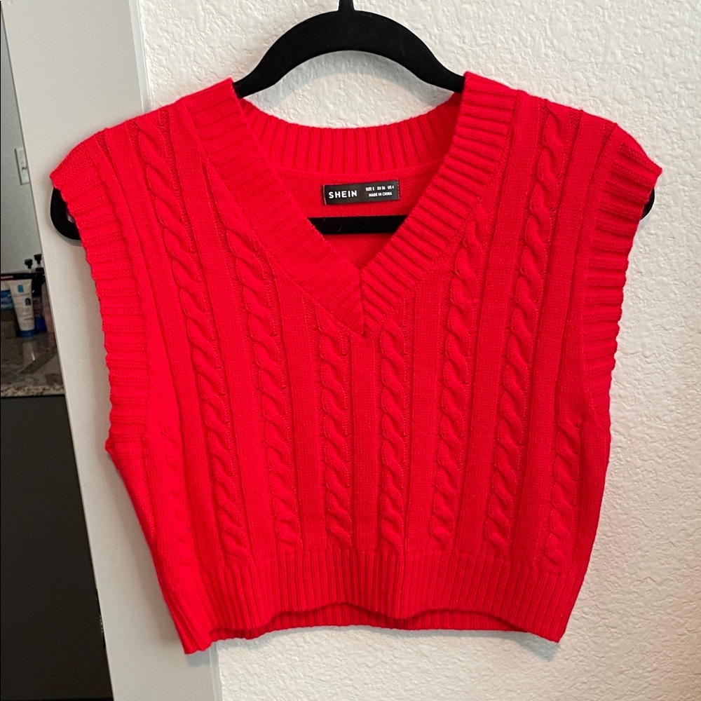 SHEIN Bright Red Knit Sweater Vest